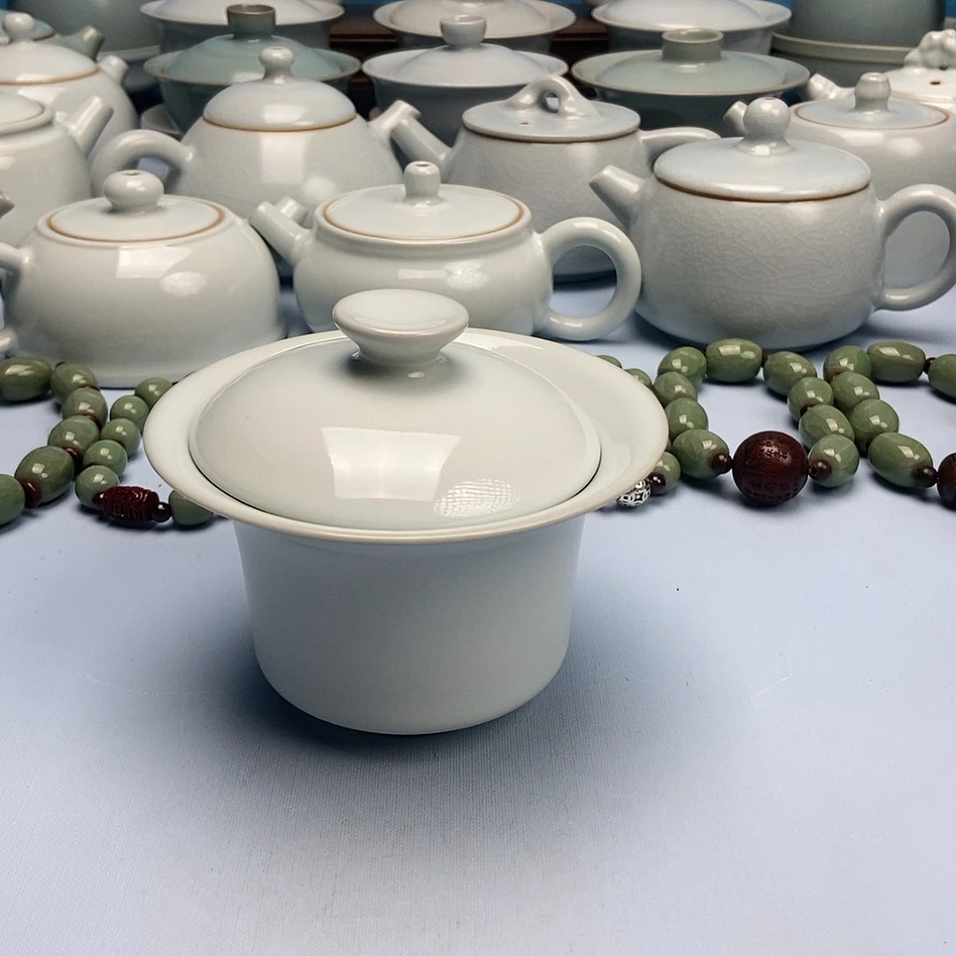 杯月白马蹄盖碗原矿原釉原产地