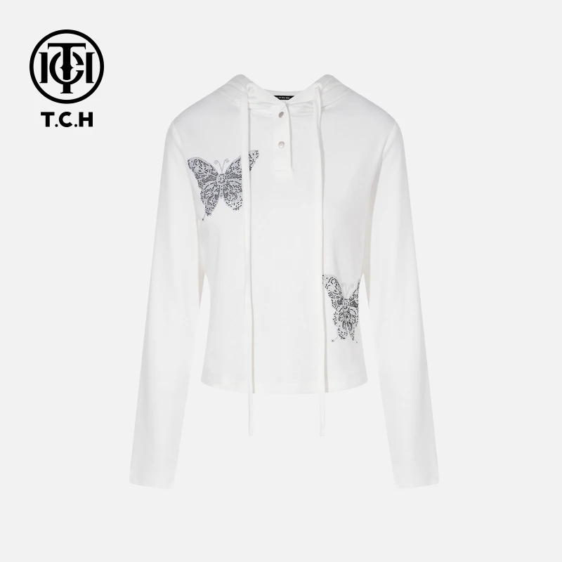 TCH私服烫钻工艺时尚秋季痞帅炸街风针织衫女T75C09E1115轻奢tch