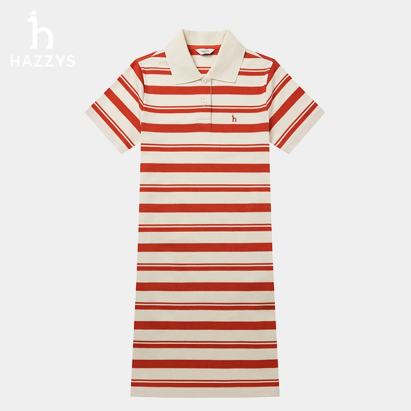 【商场同款】Hazzys哈吉斯夏季女士POLO裙条纹针织连衣裙休闲裙子