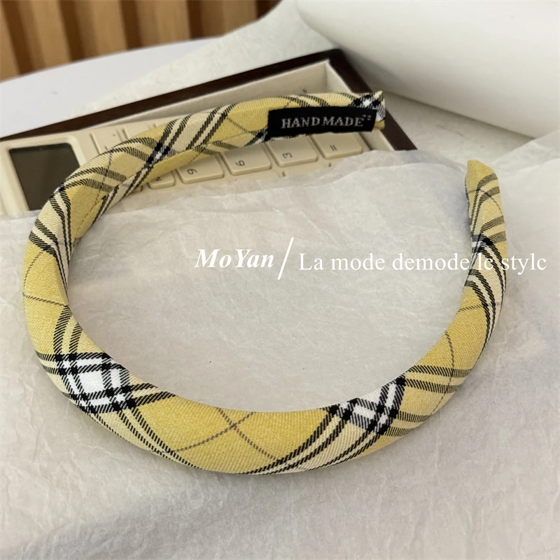 学院风黄色格纹海绵发箍