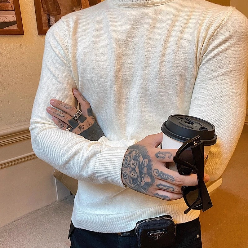 【清】白鹤大人秋冬高领毛衣男韩版修身内搭潮流多色情侣针织打底衫