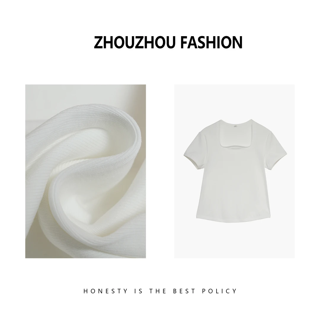 2025ss 春夏新款简约百搭方领气质显瘦短袖T恤ZP-26903