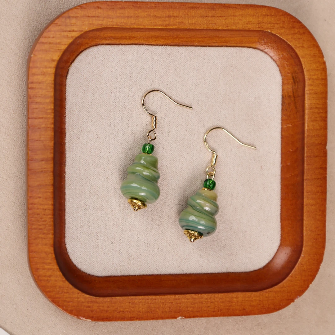合金耳饰 LZ2822-2绿色老料绿色葫芦琉璃耳环