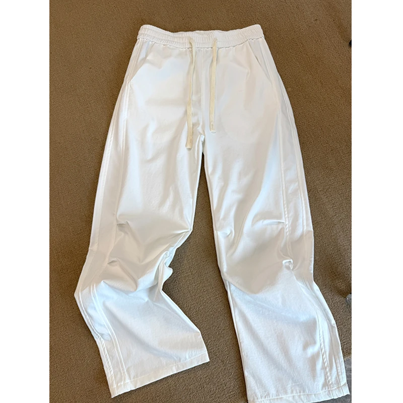 白色垂感伞兵裤子男夏季薄款美式运动速干裤cleanfit高级感弯刀裤