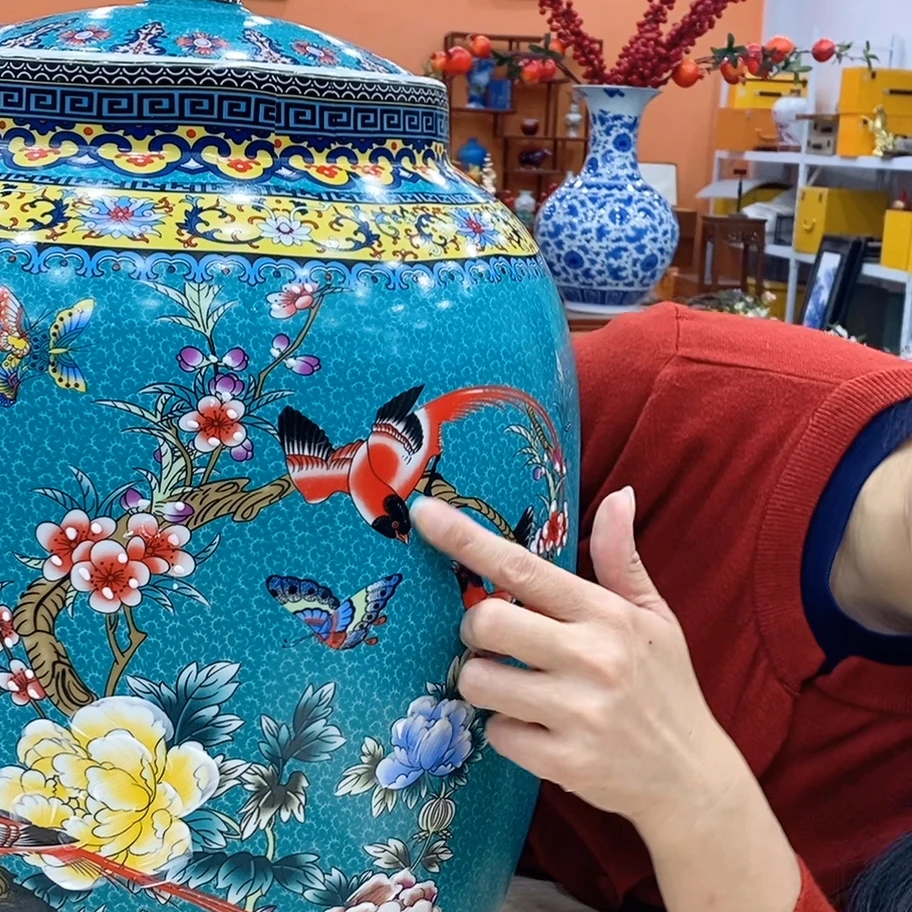 景德镇陶瓷米缸50斤带盖密封防虫防潮水缸家居装饰品摆件