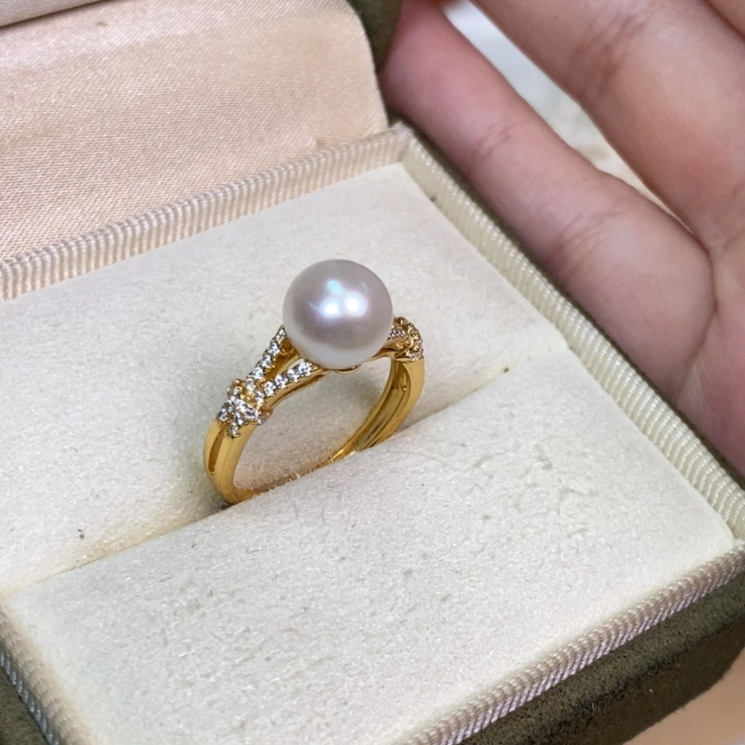 银S925镀金镶嵌戒指淡水珍珠