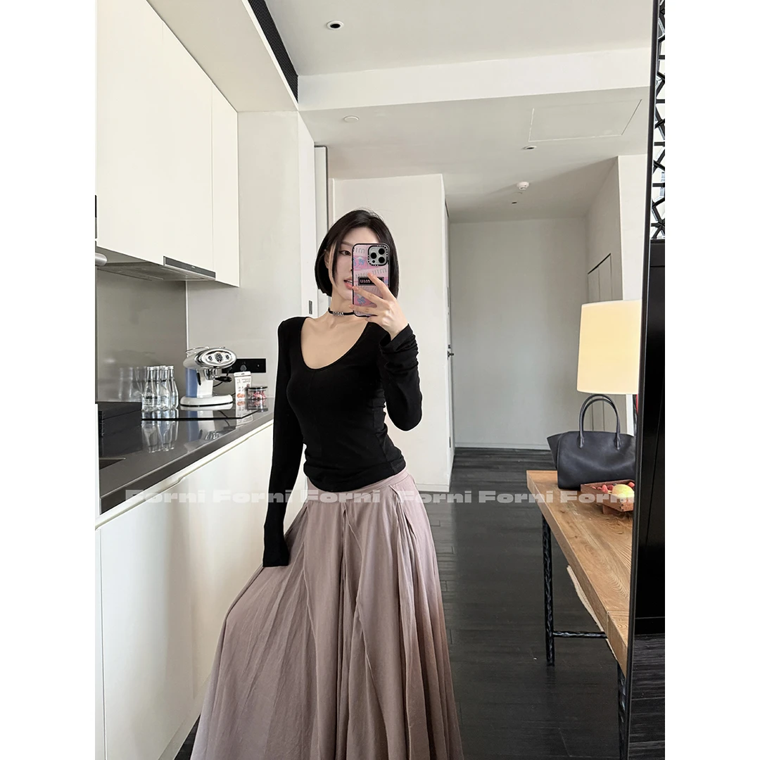 FORNI 人鱼公主 V字型解构设计感高腰显瘦垂感鱼尾长裙