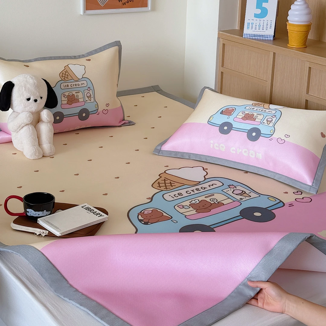 猫咪日记ins卡通宽边熊仔插画风凉席舒适软席可水洗