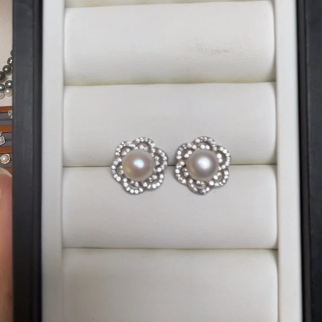 淡水珍珠耳饰银S925镶嵌