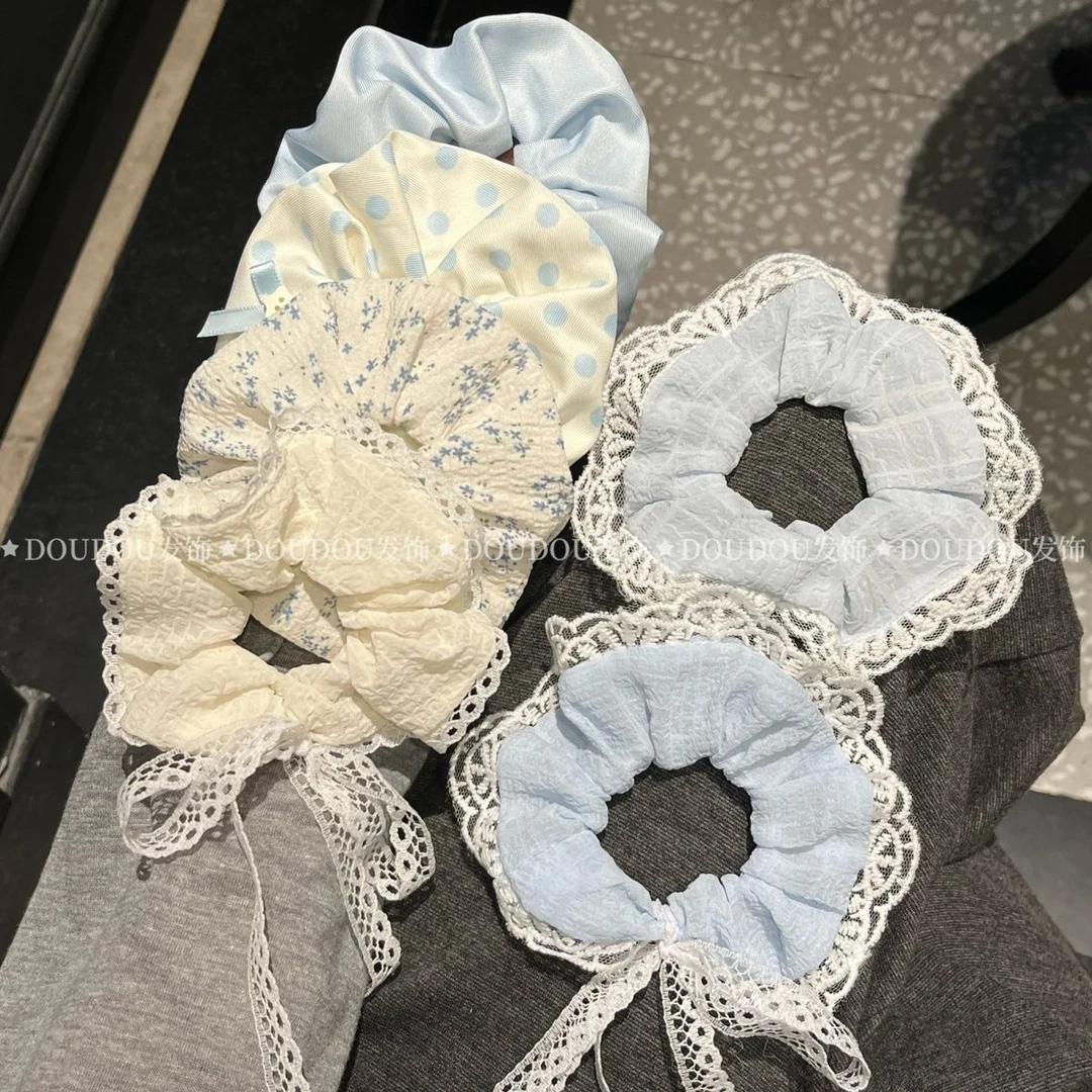 新款甜美韩系蝴蝶结碎花大肠发圈蕾丝马尾发绳气质少女头绳发饰