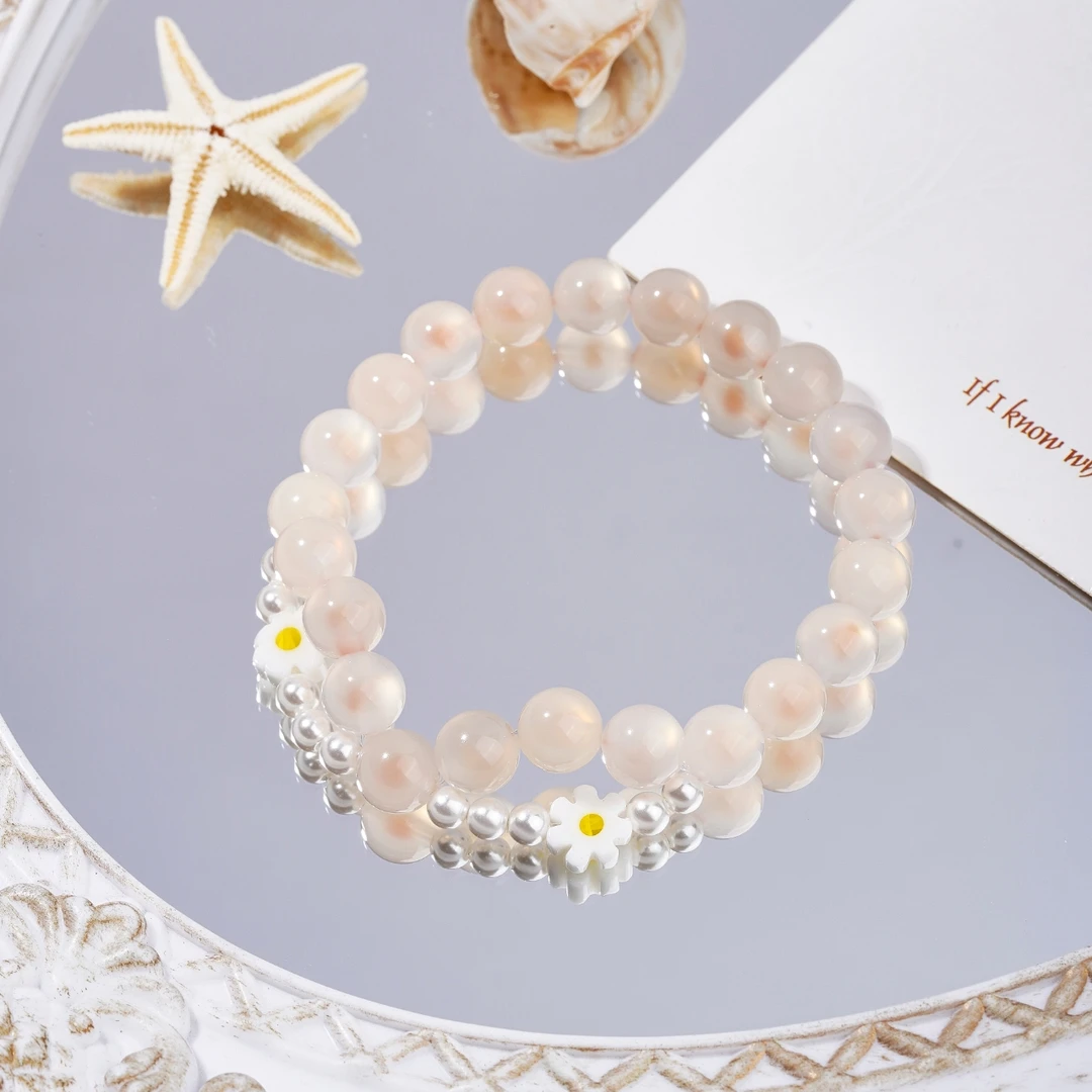 【蜜糖物语】糖心玛瑙搭配贝珠小花花简约可爱系设计手串
