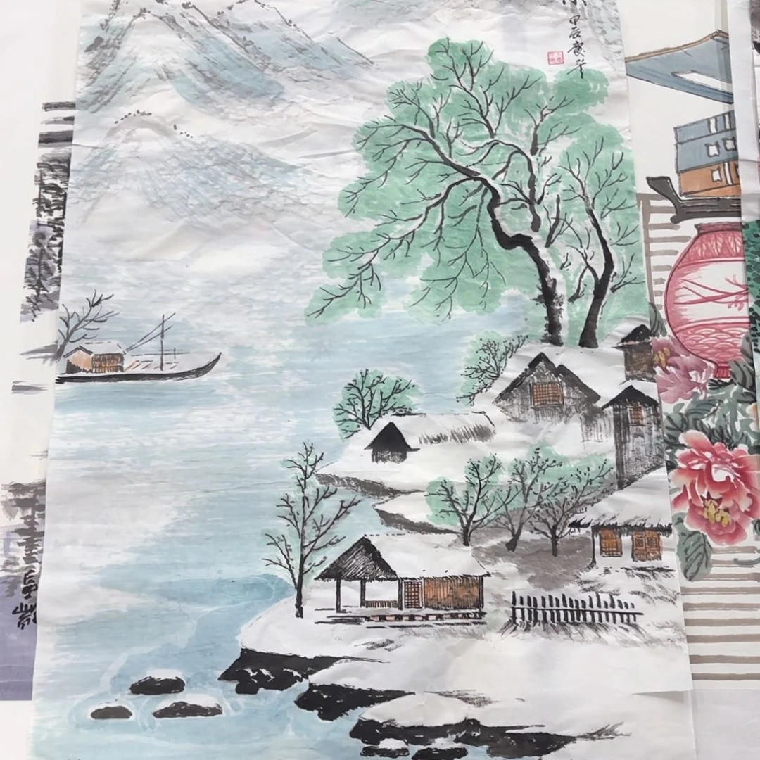 国画金*朱庆平四尺山水朱