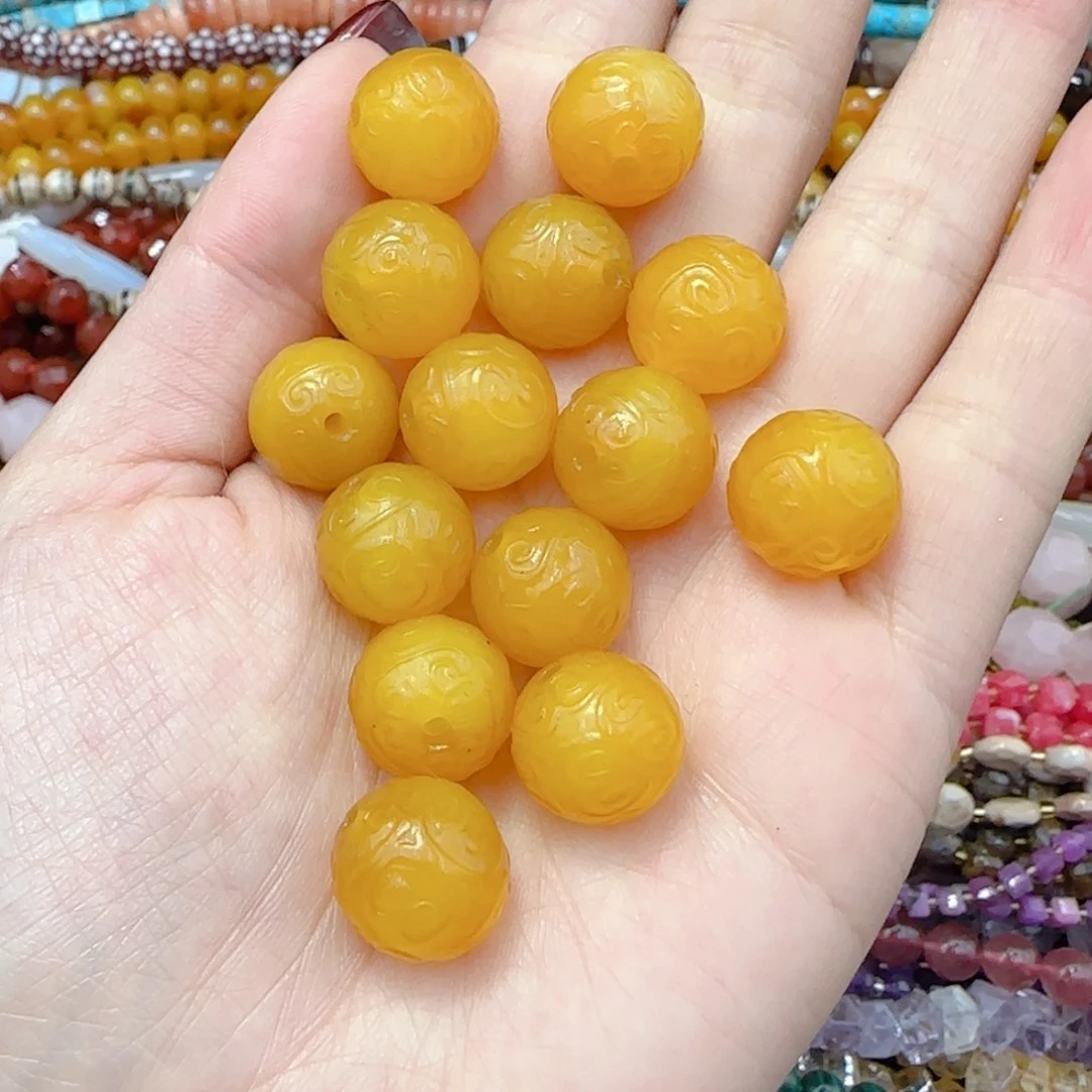 玛瑙/玉髓珠宝半成品未镶嵌黄玛瑙雕刻回纹14颗