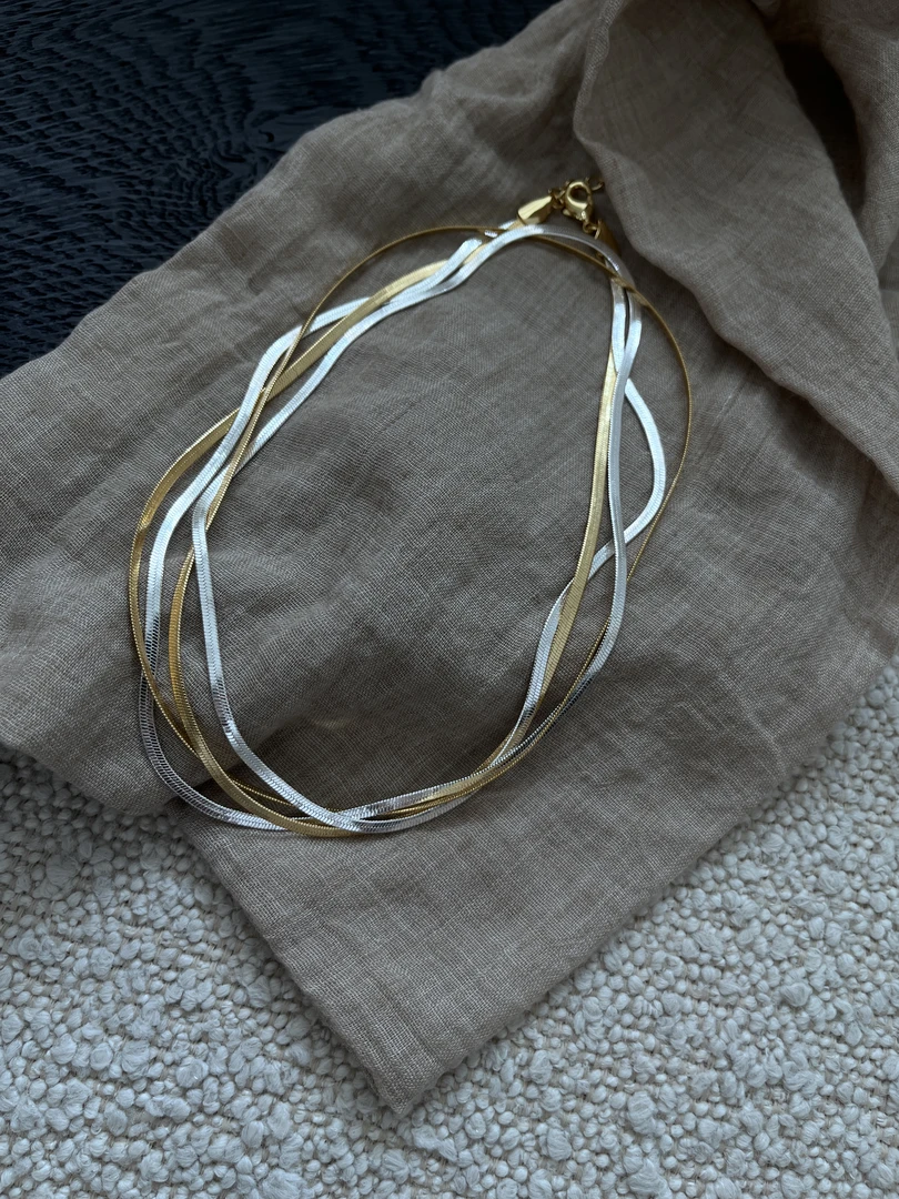 铜项链 双层金银色锁骨项链时髦多种带法