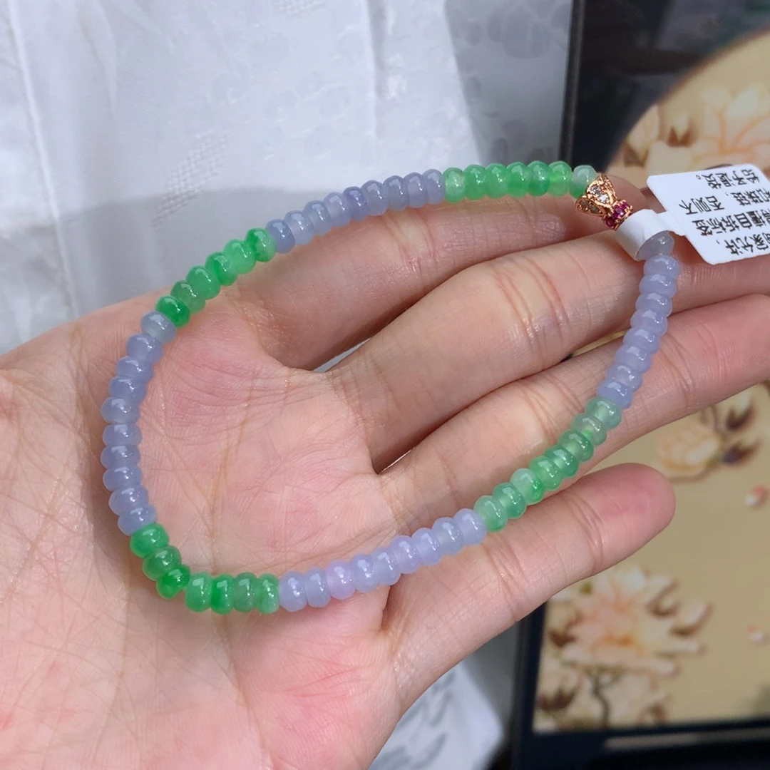 翡翠手链未镶嵌卡4.5冰胶双彩算盘手串
