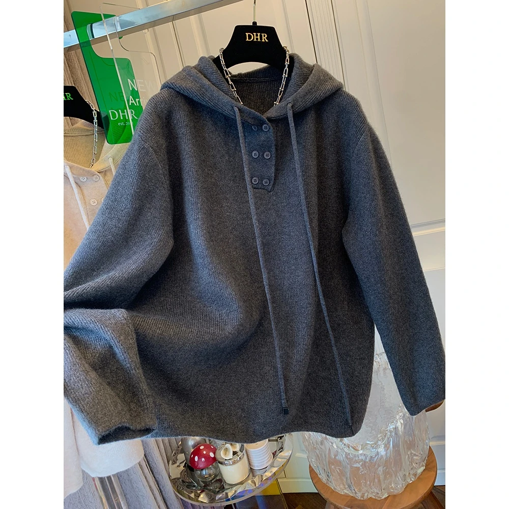 盼可欣240斤大码慵懒风气质软糯连帽长袖卫衣宽松遮肉上衣女秋冬