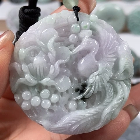 翡翠颈饰未镶嵌龙凤呈祥两面工福利