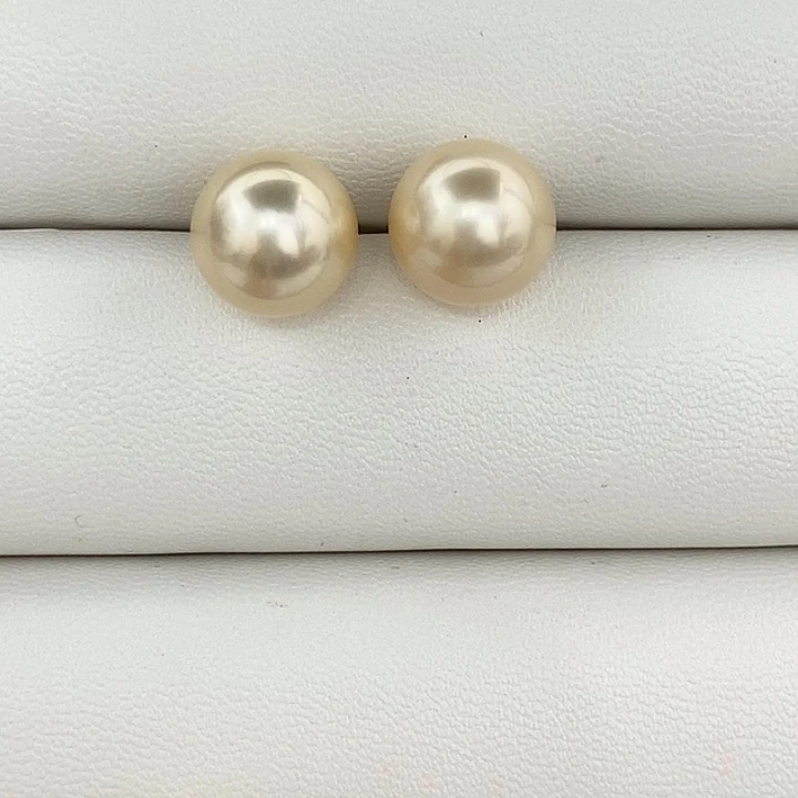 银S925镶嵌耳饰海水珍珠金珠干枯玫瑰10-11mm