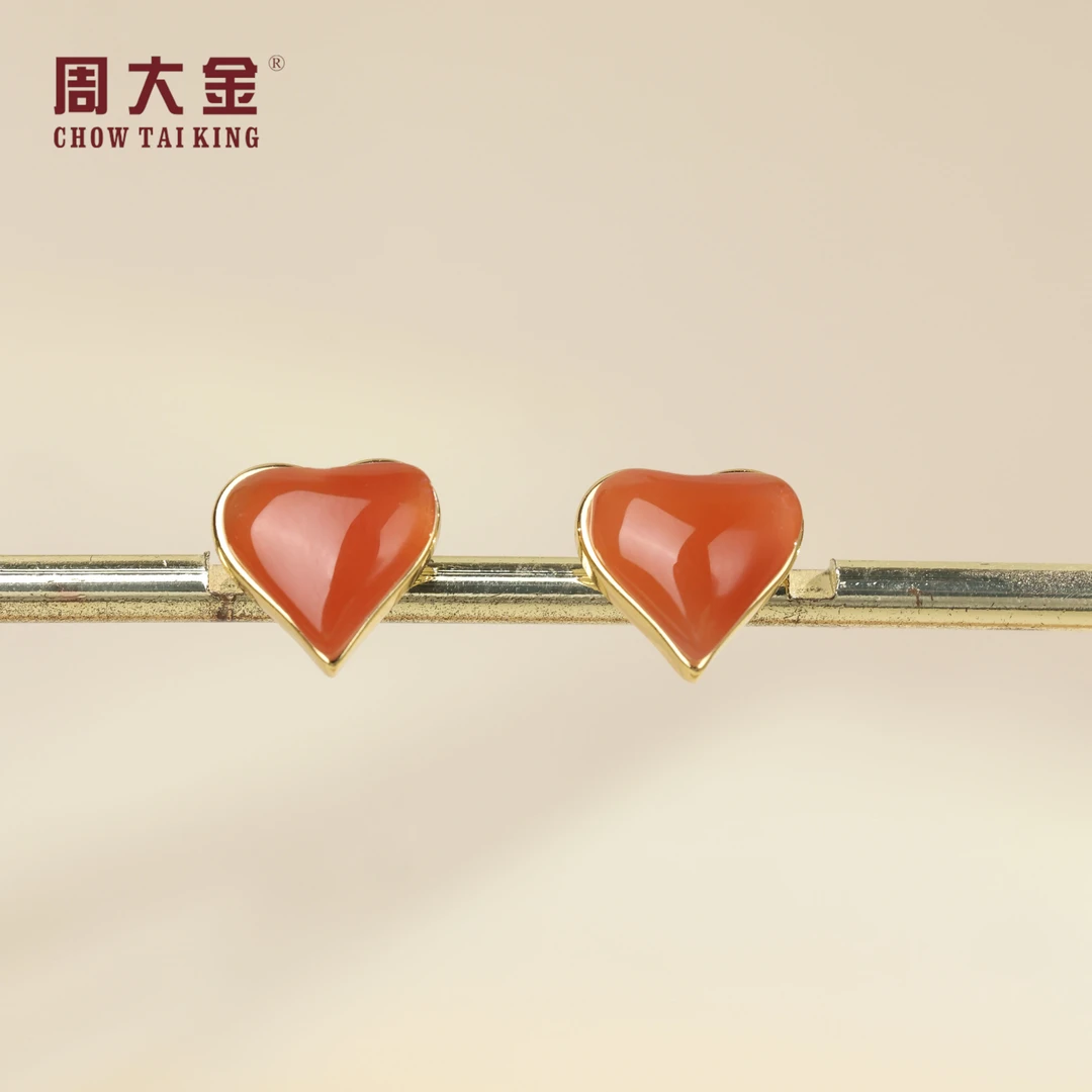 【周大金玉石】S925银南红爱心耳饰-R1897-臻