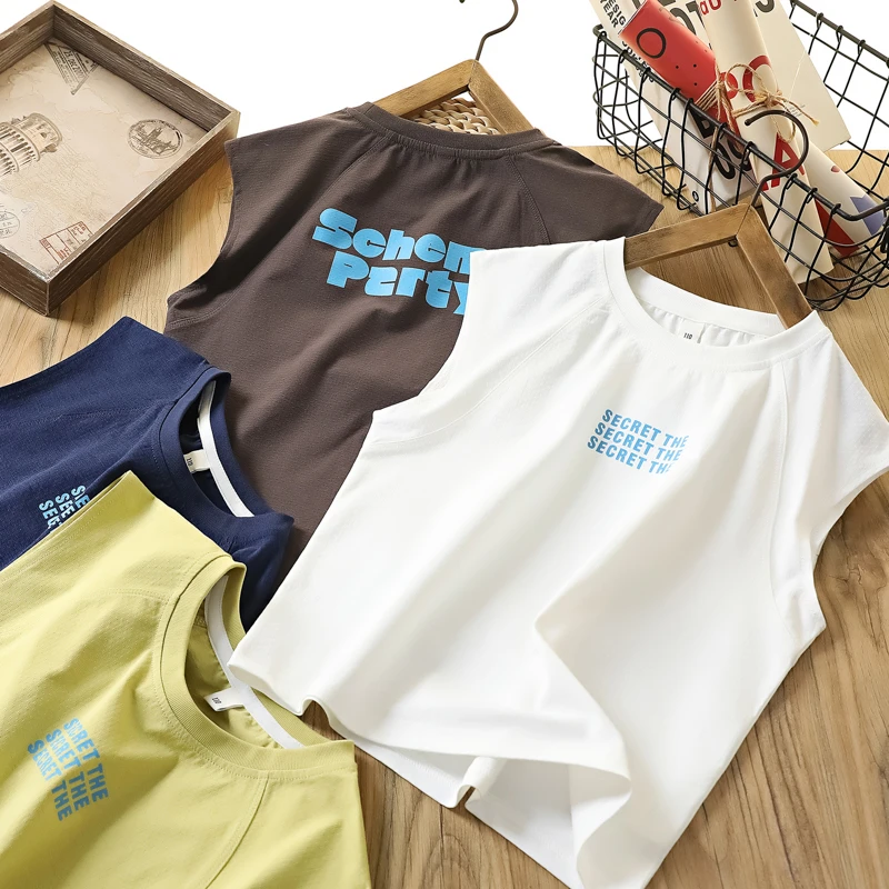 男童女童夏季冰丝背心无袖棉T恤中大童儿童装弹力凉爽透气6264