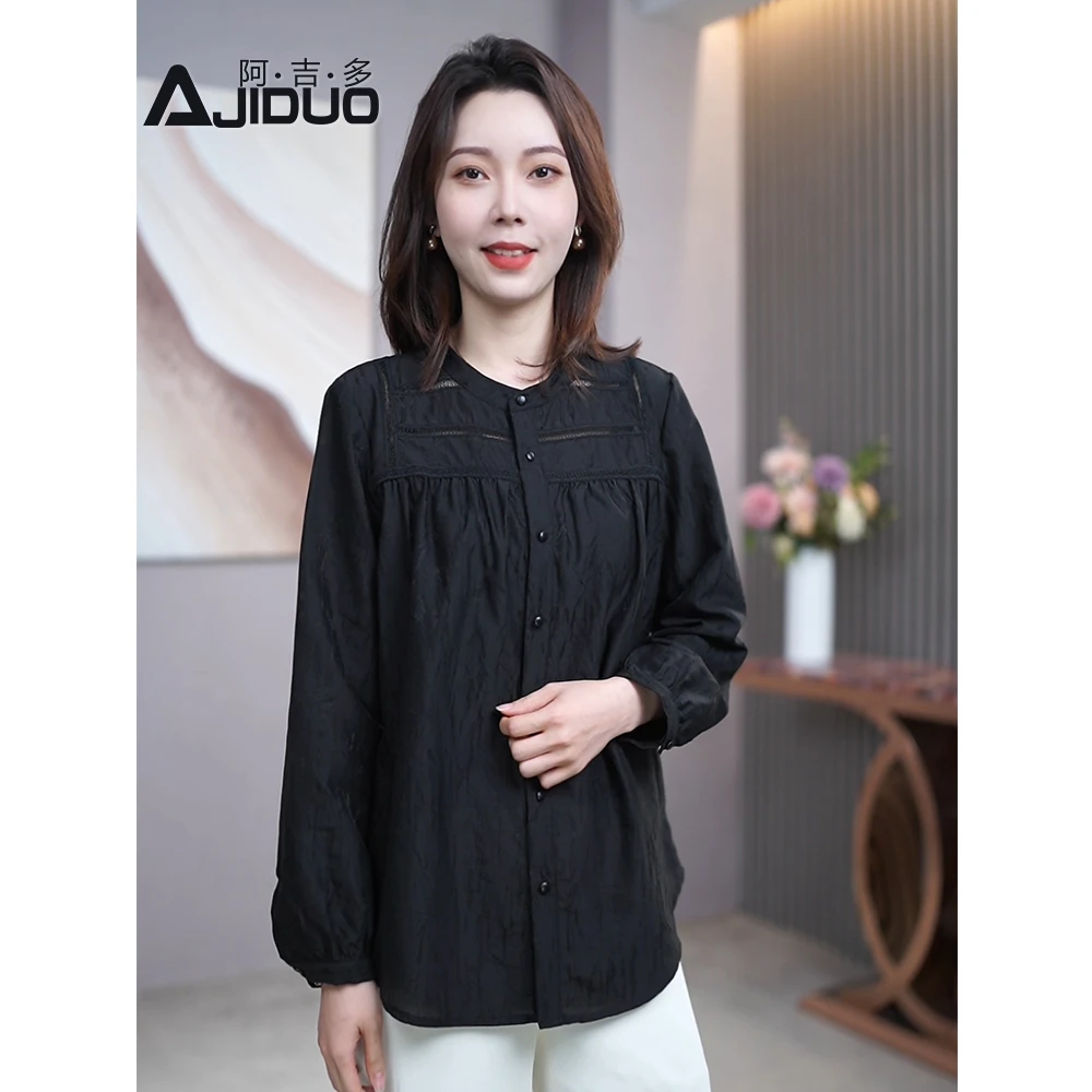 气质显瘦镂空拼接衬衫女2025春秋新款洋气小衫大码百搭通勤上衣