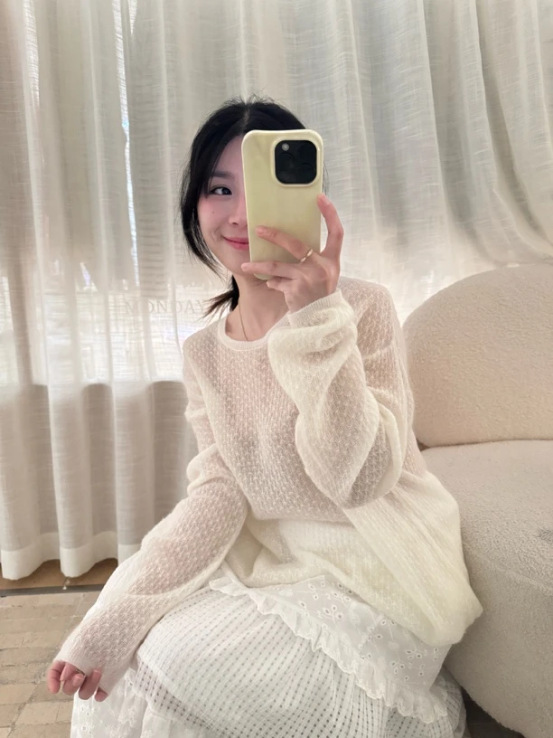 欧洲站25春新款纯色百搭圆领针织衫上衣女9376