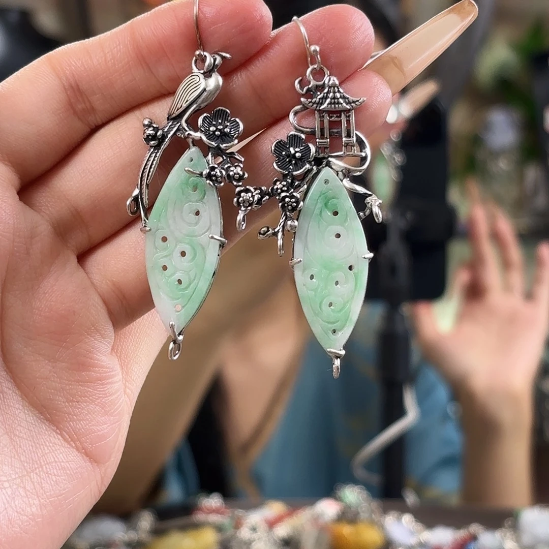 翡翠银S925镶嵌耳饰翡翠