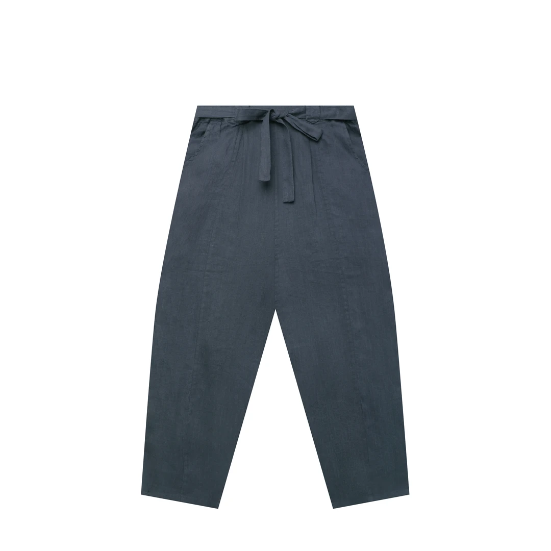 【麻訪家】MF0580灰蓝复古文艺简约松紧腰百搭显瘦休闲哈伦裤