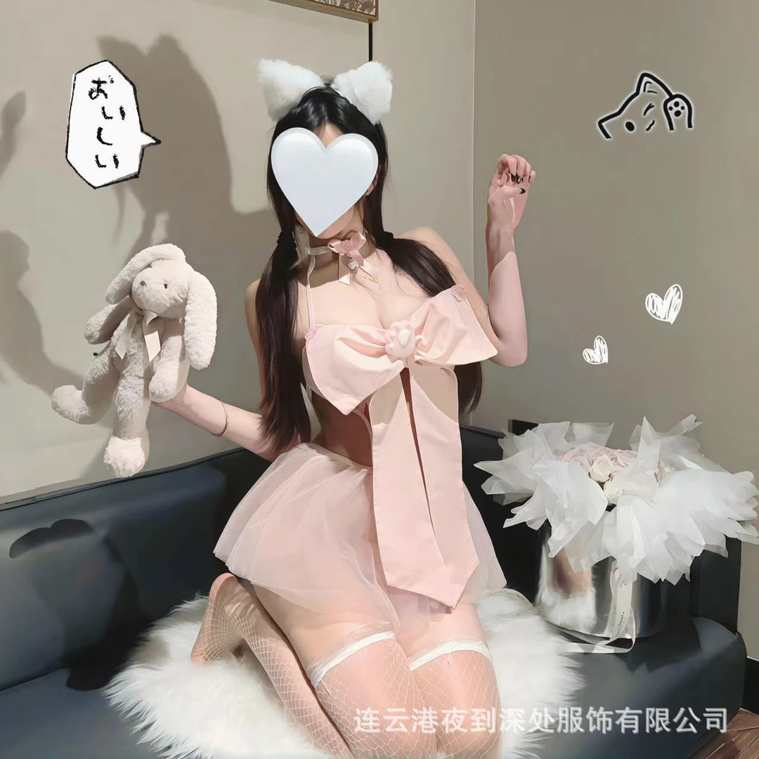 蝴蝶结拼接网纱内衣套装甜美可爱洛丽塔风纯欲抖音同