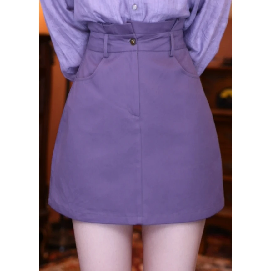 乐乐【松风茶韵】复古百搭显瘦半身裙高腰女装短裙01605