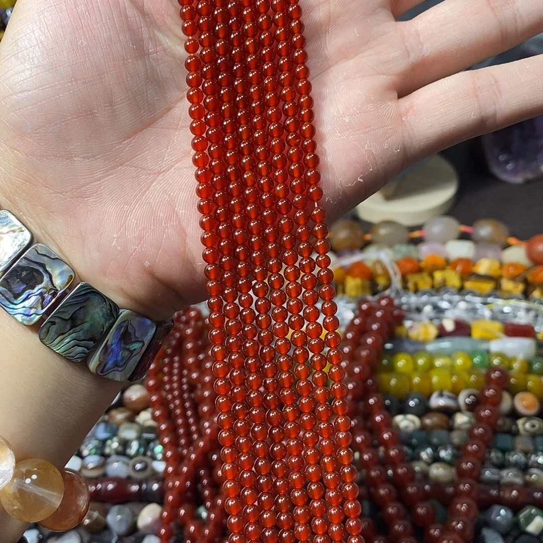 石英质玉未镶嵌，A品红玛瑙4mm，