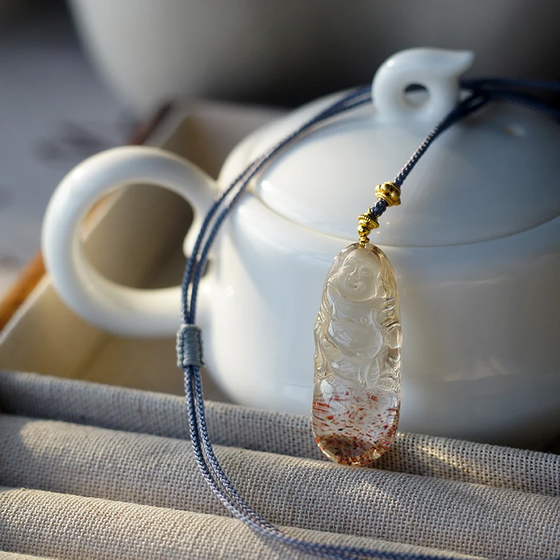 紫超七水晶佛公吊坠吊坠超闪俏色巧雕佛挂件