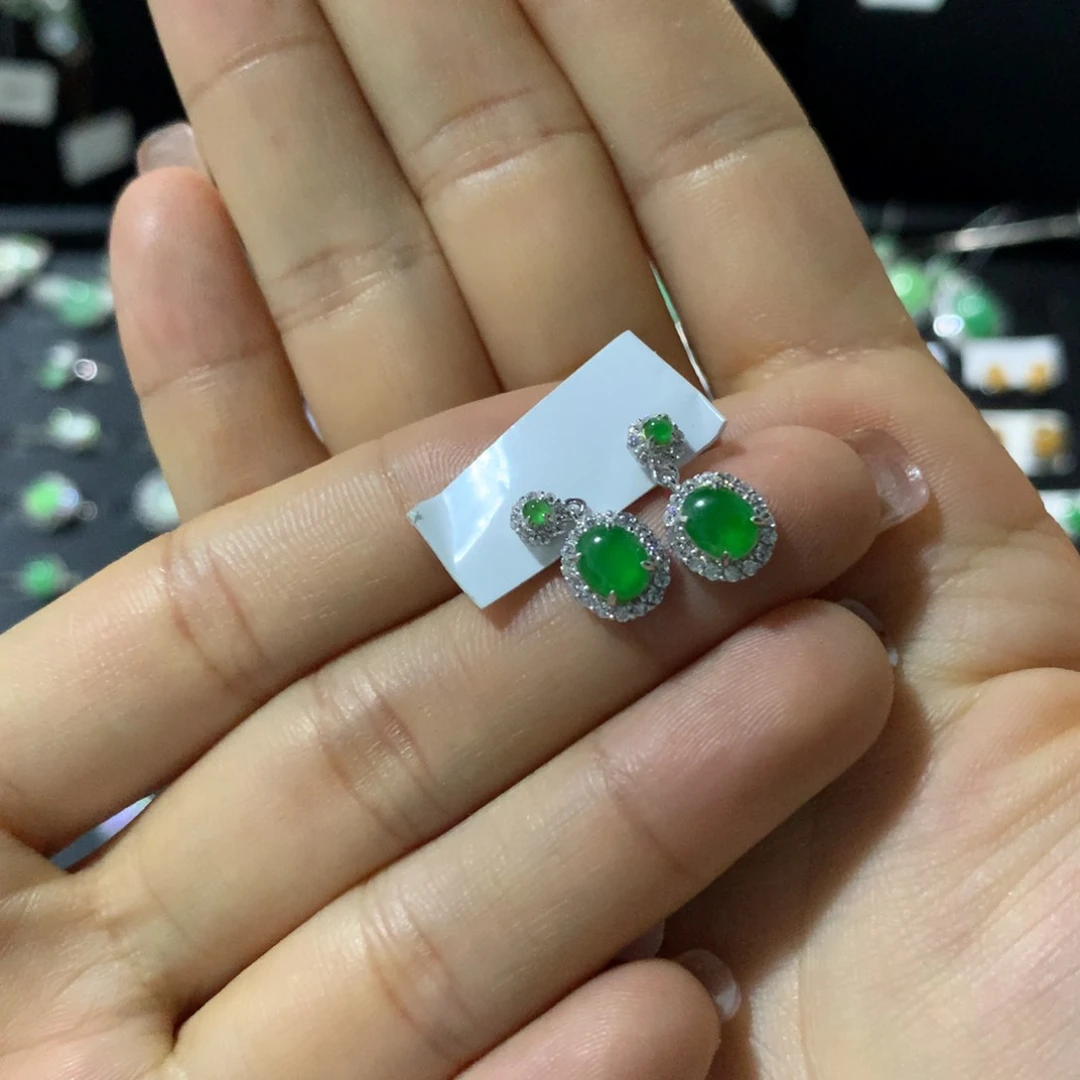 宋***！翡翠戒指银S925镶嵌耳钉