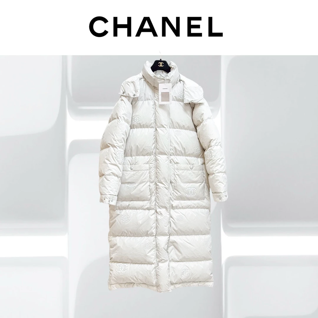 99新 Chanel/香奈儿  40码21N滑雪系列浅灰色长款Coconeige羽绒服