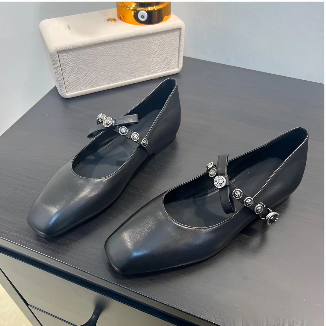 Nice牛皮/3cm内复古英伦风蝴蝶节方头百搭低跟平底真皮单鞋9236