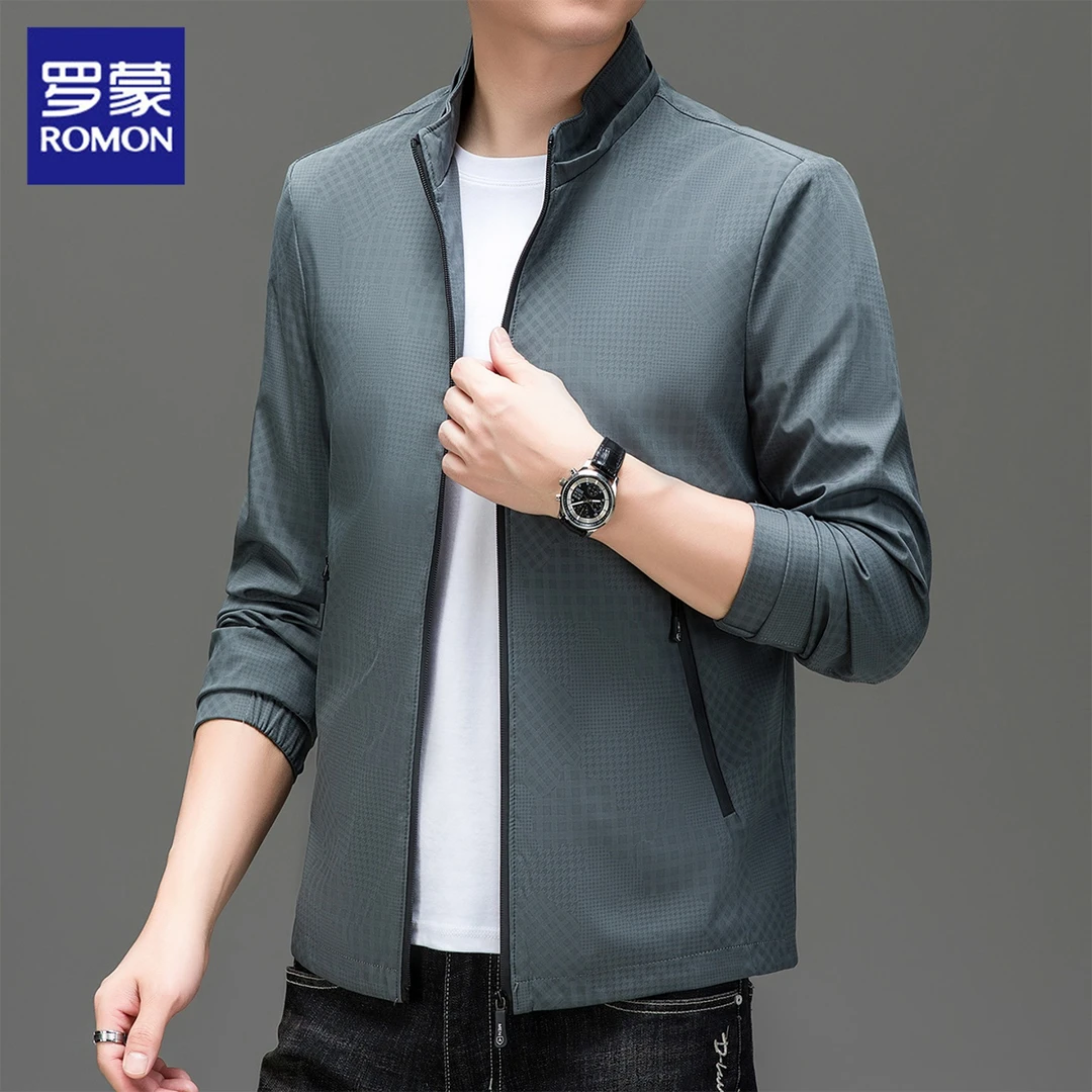 罗蒙高端男士休闲夹克2025春秋宽松立领痞帅慵懒风外套男装