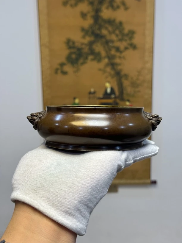 小号铜香炉铜狮耳宣德炉家用室内仿古线香薰炉香炉熏香铜炉插香