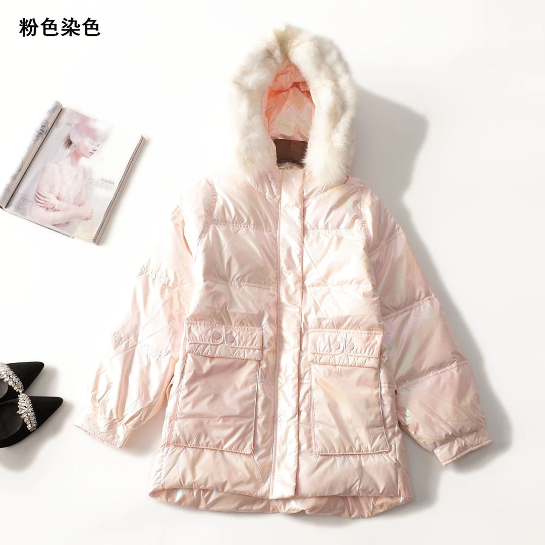 412781冬中长款长袖拉链羽绒服粉色冬季