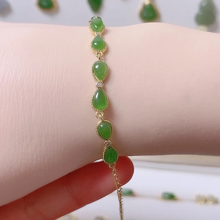 和田玉银S925镶嵌手链碧玉