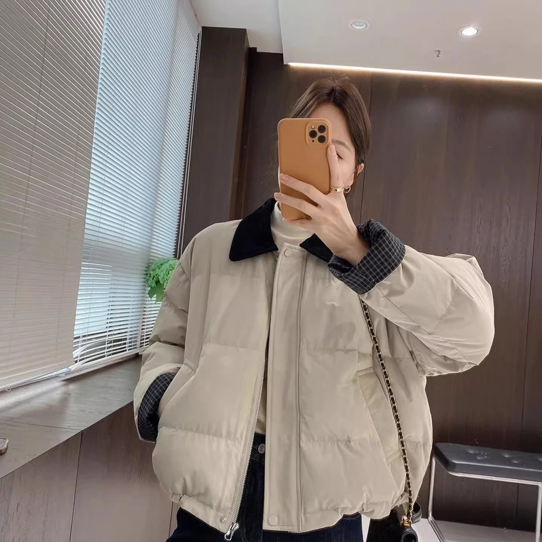 撞色翻领加厚保暖棉服女款2025新款秋冬季巨好看的夹棉外套上衣女