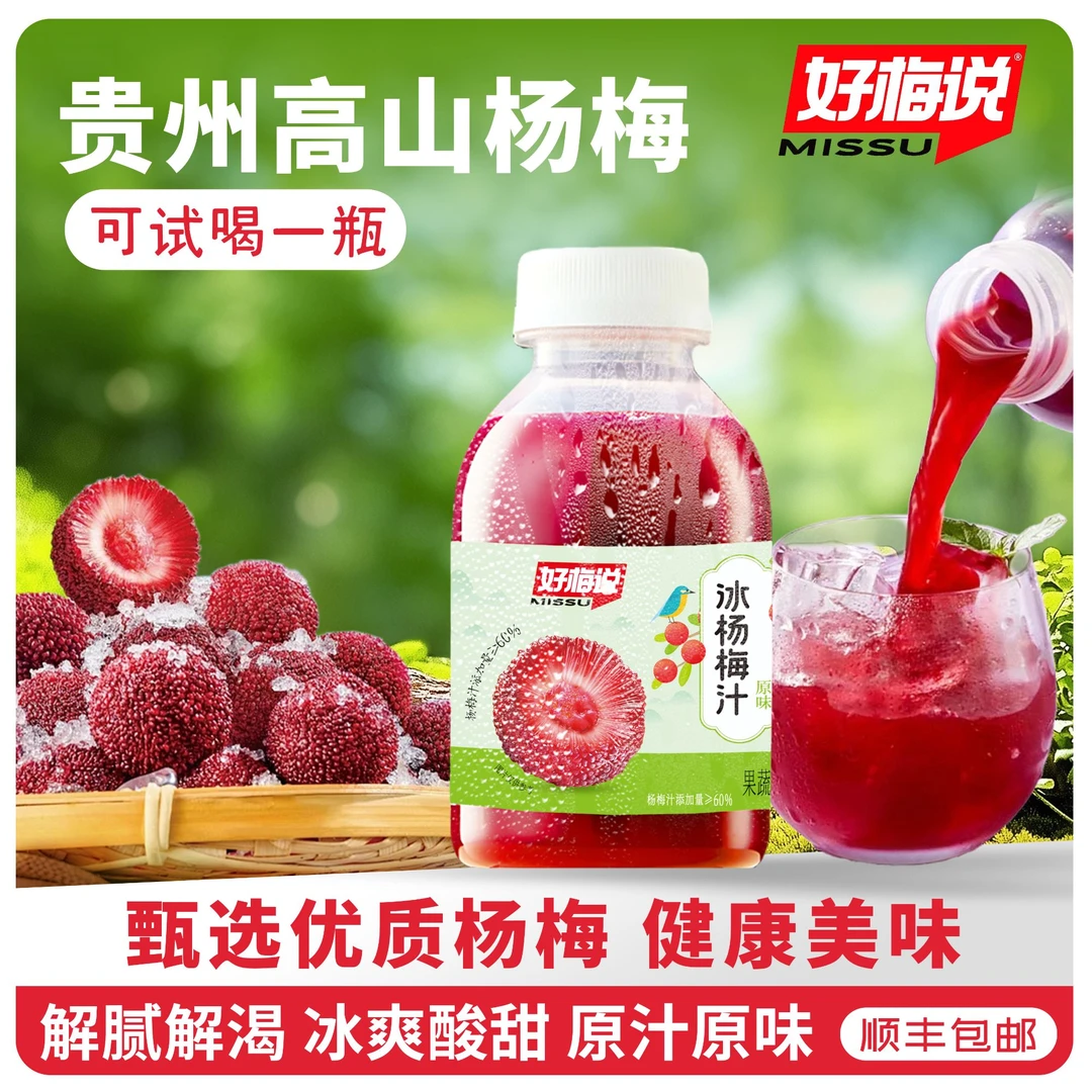 好梅说原味冰杨梅汁248ml*8瓶夏日饮品好喝健康女神都爱喝