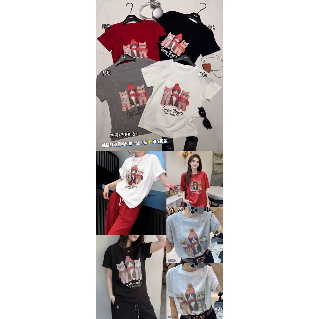 20016早春新款卡通印花短袖T恤女宽松显瘦百搭时尚上衣