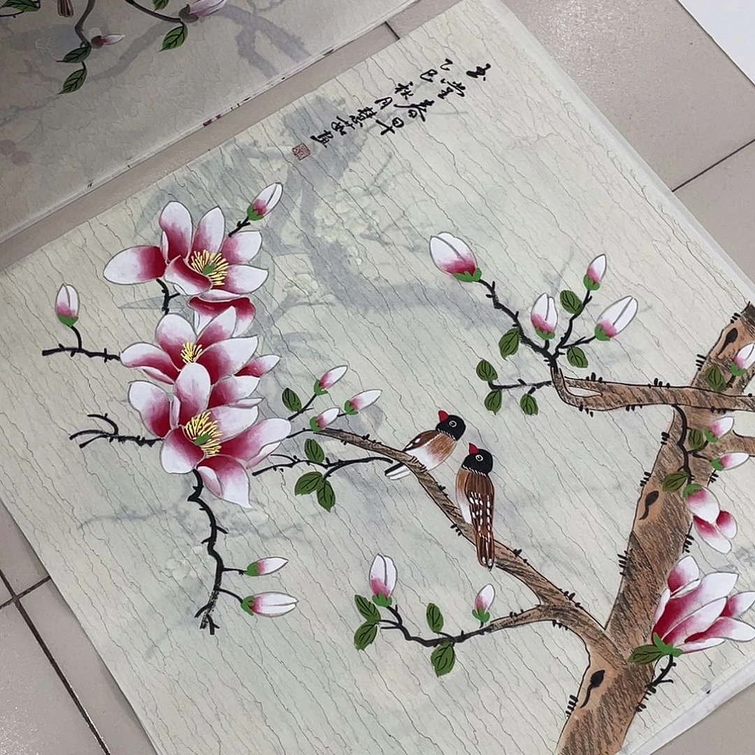 国画纯手绘的花鸟山水