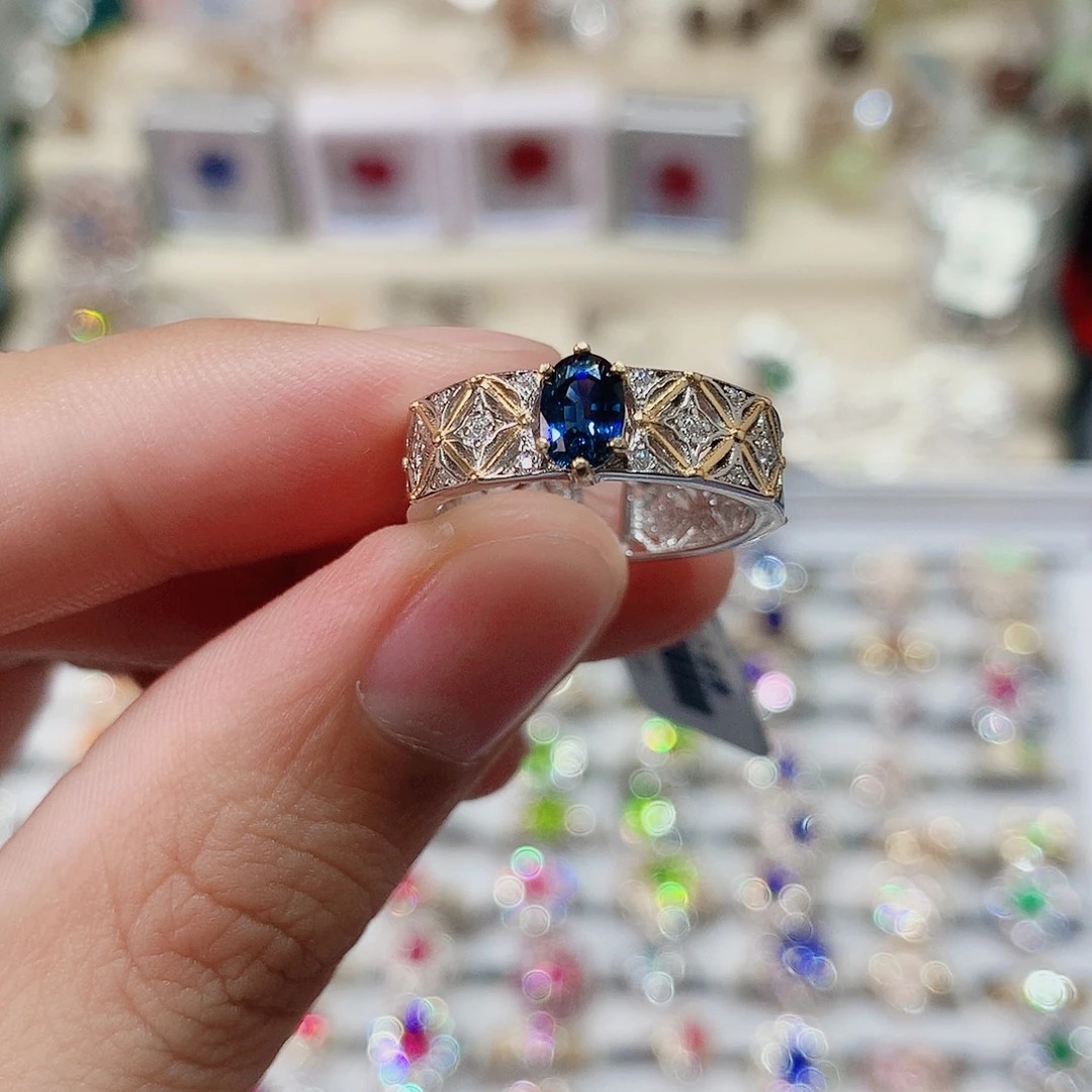 蓝宝石戒指戒指银S925镶嵌