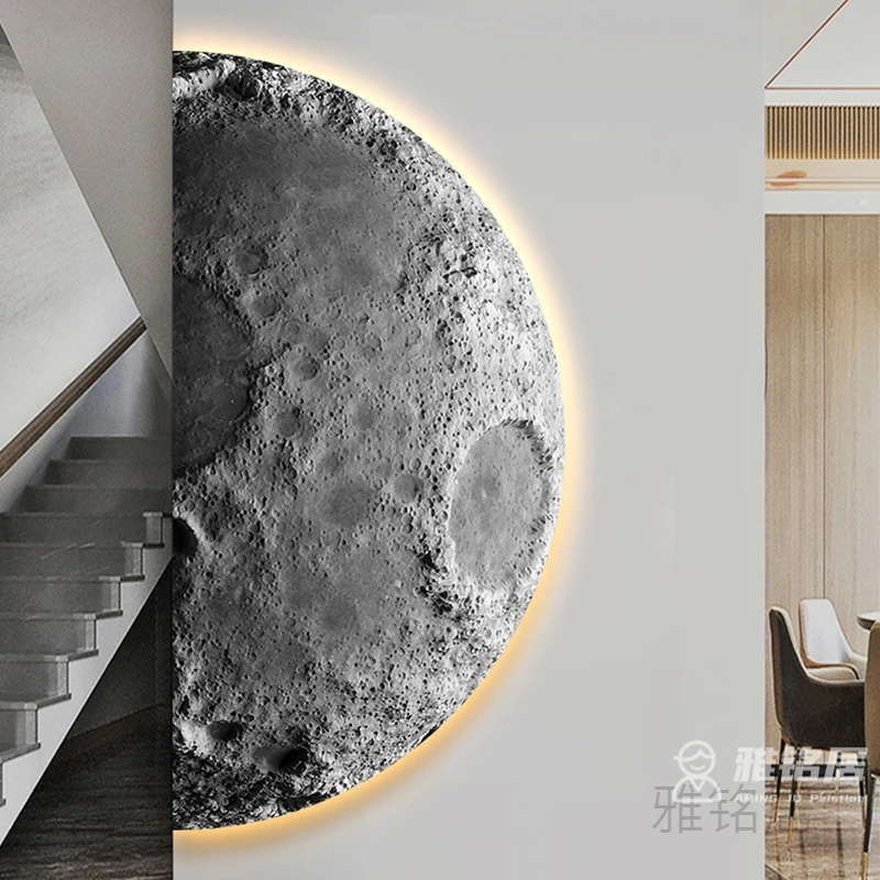 入户玄关装饰画月球高级感轻奢简约抽象带灯壁画走廊过道挂画