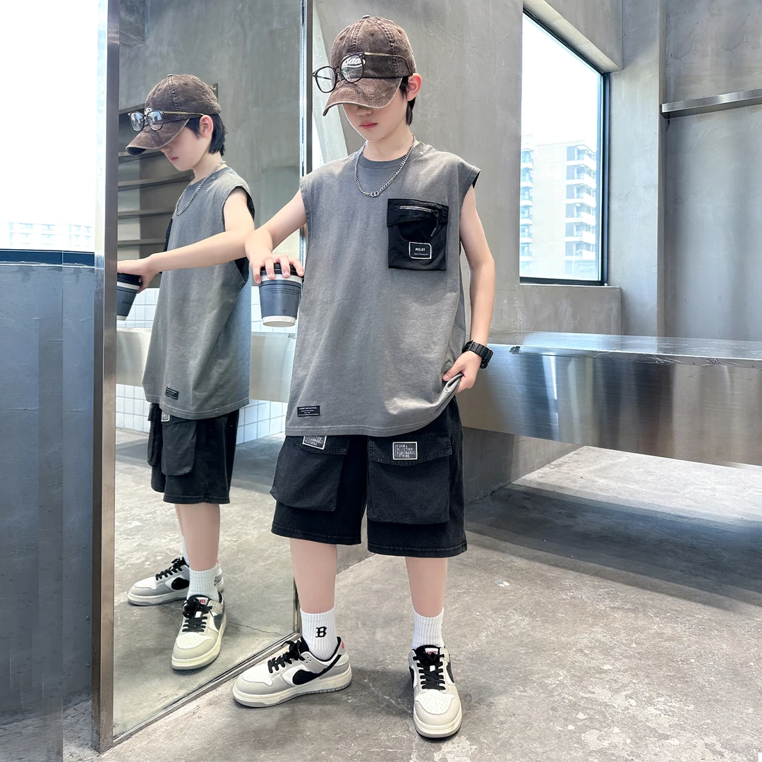 男童夏季背心套装2025新款儿童韩版痞帅气时髦炸街休闲薄款夏装潮