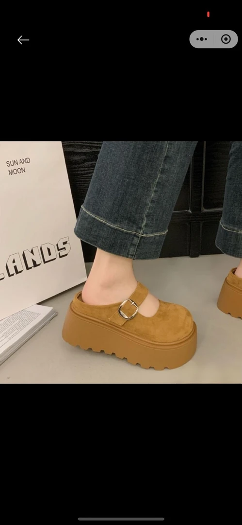 日常平底包头拖厚底包头反绒休闲凉拖松糕底日系夏季圆头复古