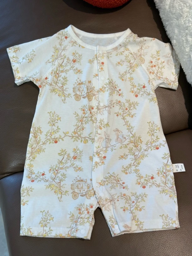 【新品-夏日巡梦-全棉-短袖连体短爬婴儿哈衣