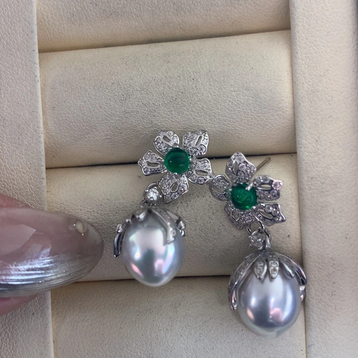 银S925镶嵌耳饰海水珍珠
