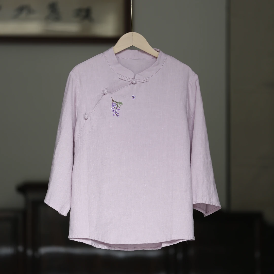 如素慢衣汉麻绣花温婉上衣40002